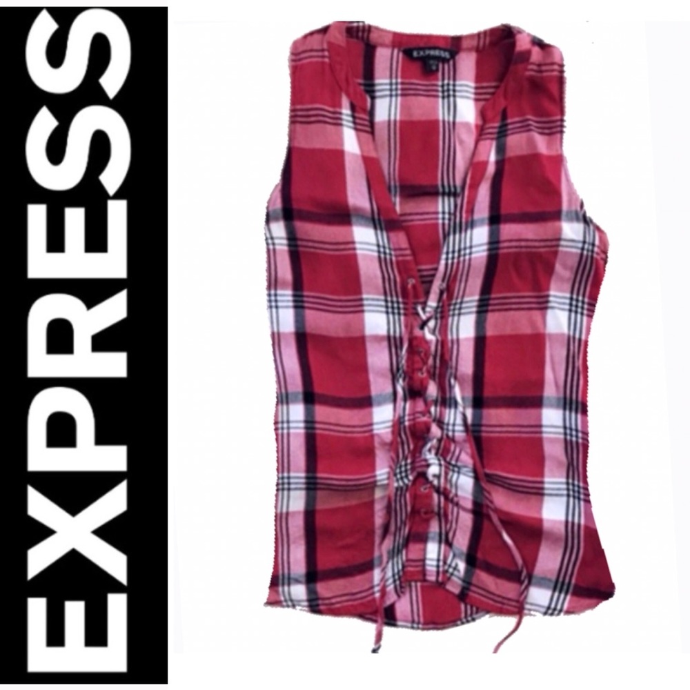 EXPRESS Plaid Front Lace Up Sleeveless - Size XS